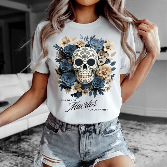 Dia de los Muertos Floral Sugar skull - Front Only - T-Shirt