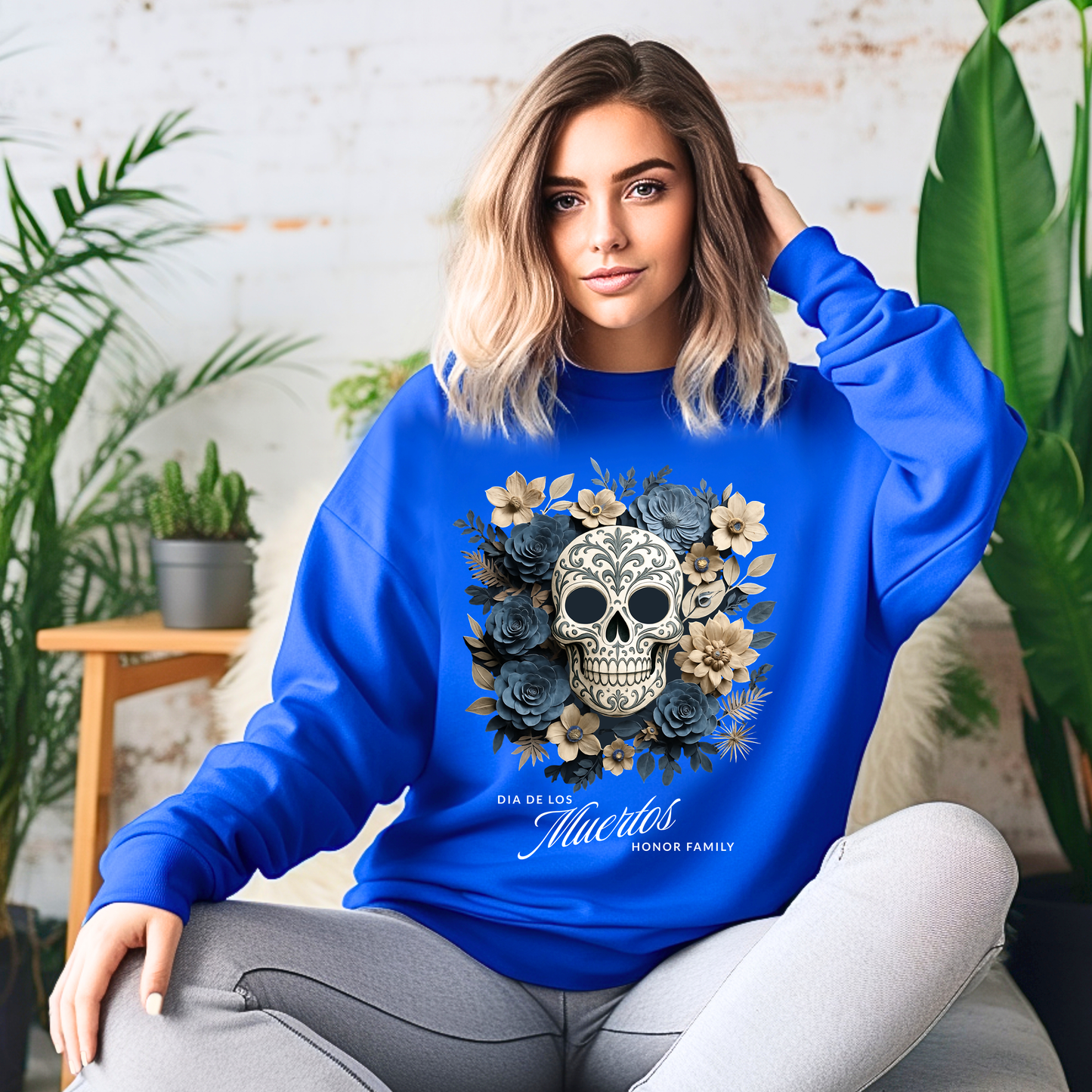 Dia de los Muertos Floral Sugar Skull - Front Only - Sweatshirt