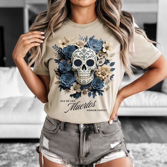 Dia de los Muertos Floral Sugar skull - Front Only - T-Shirt