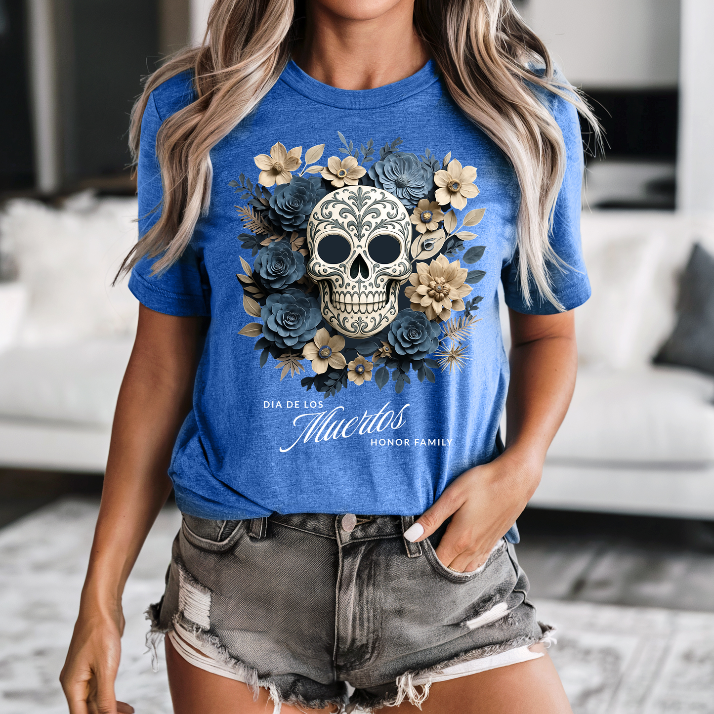 Dia de los Muertos Floral Sugar skull - Front Only - T-Shirt