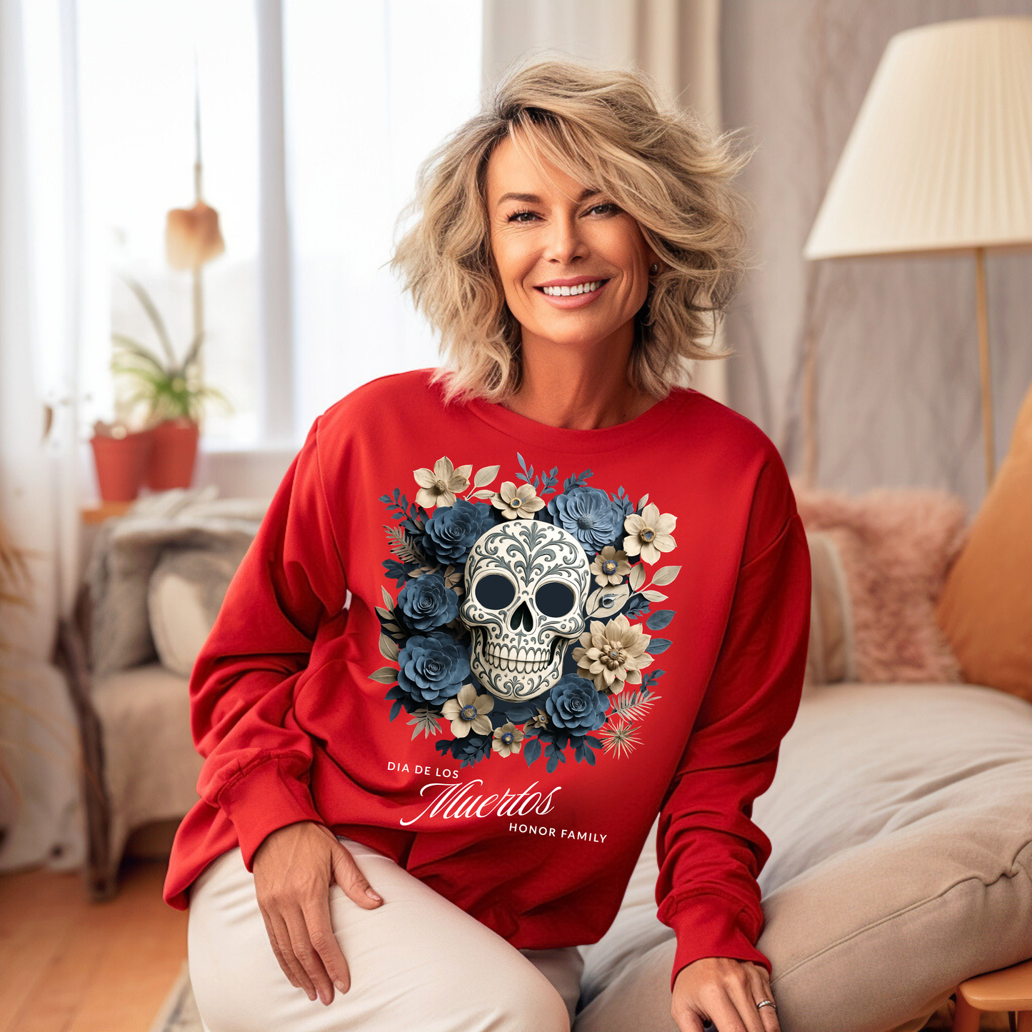 Dia de los Muertos Floral Sugar Skull - Front Only -  Sweatshirt